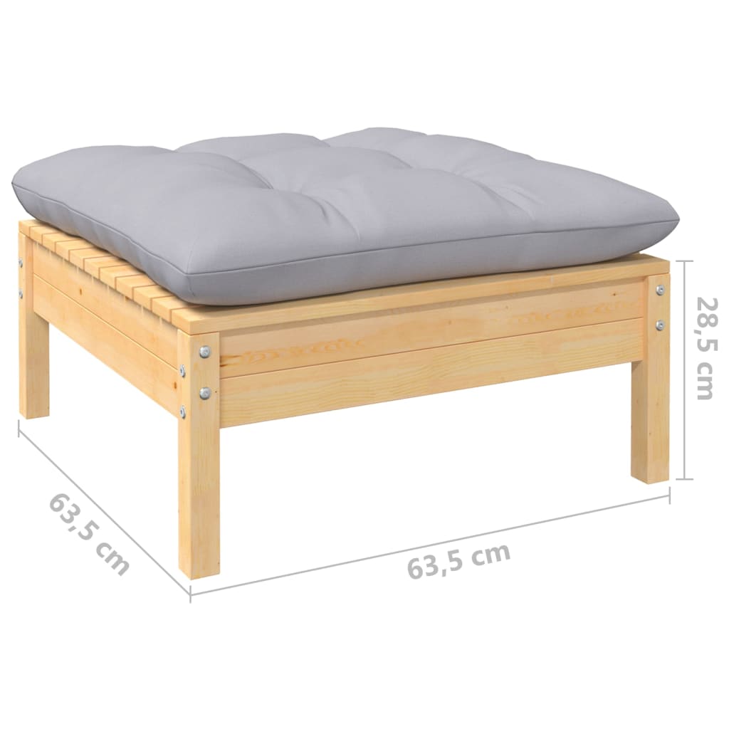 Vidaxl 3-Cz. Garden Lounge Set, Grey Cushions, Pine