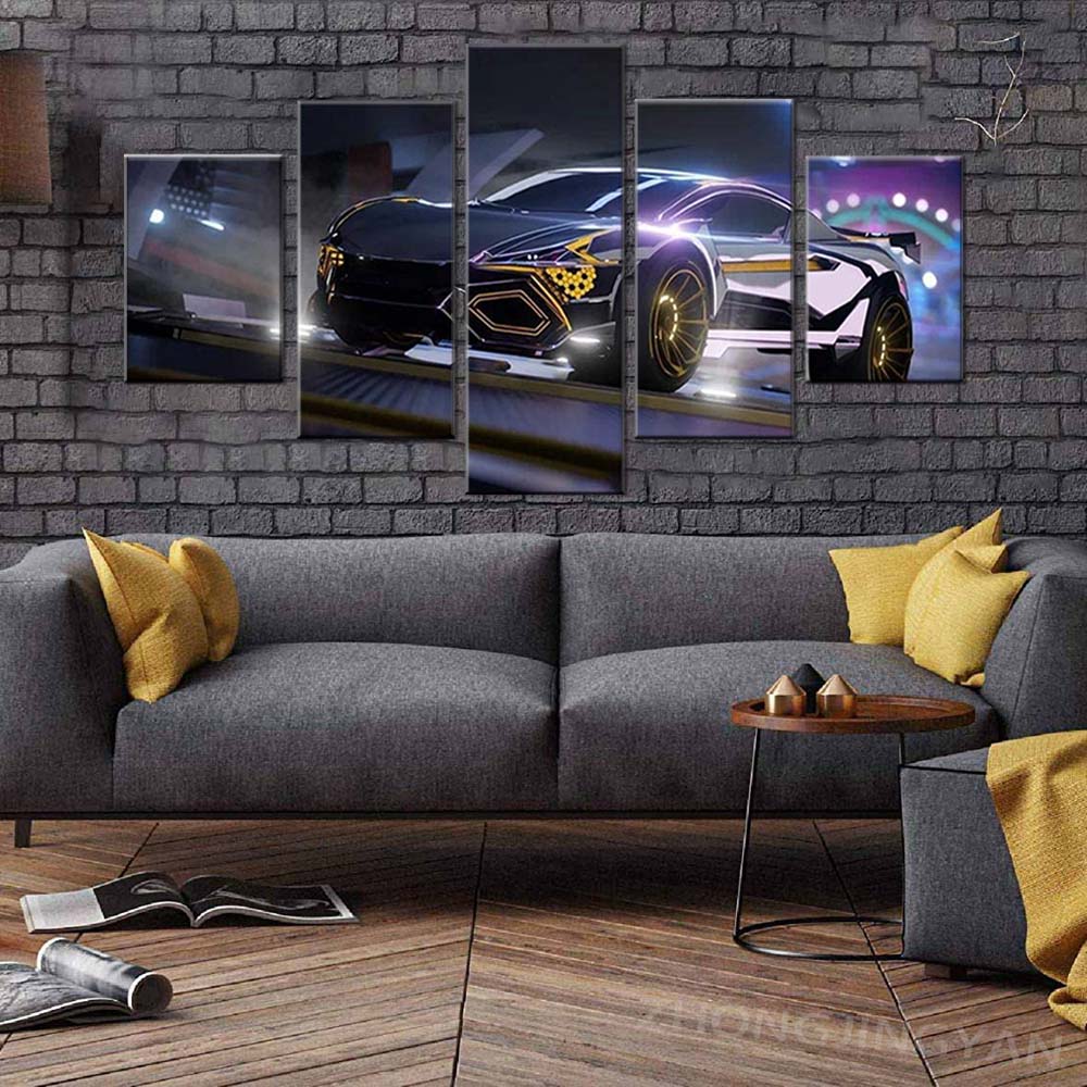 No Framed Canvas 5 Pcs Game Rocket League Neon Car Wall Art Posters Picture Paintings Home Decor for Living Room Decoration