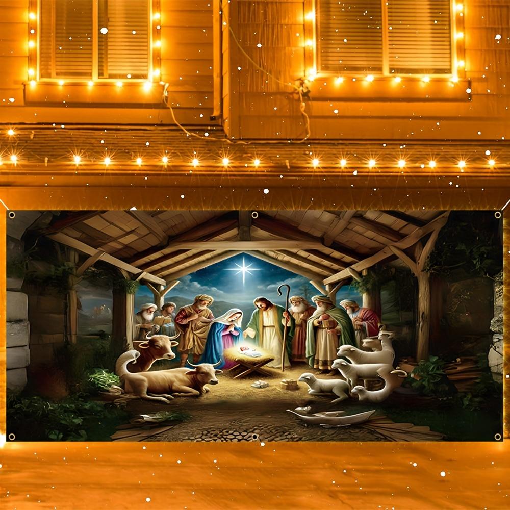 Christmas nativity scene garage banner polyester Nativity manger Bethlehem Star design 100x150cm