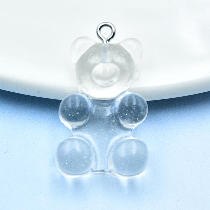 Large Resin Cartoon Bear Keychain with Transparent Sequin Pendant