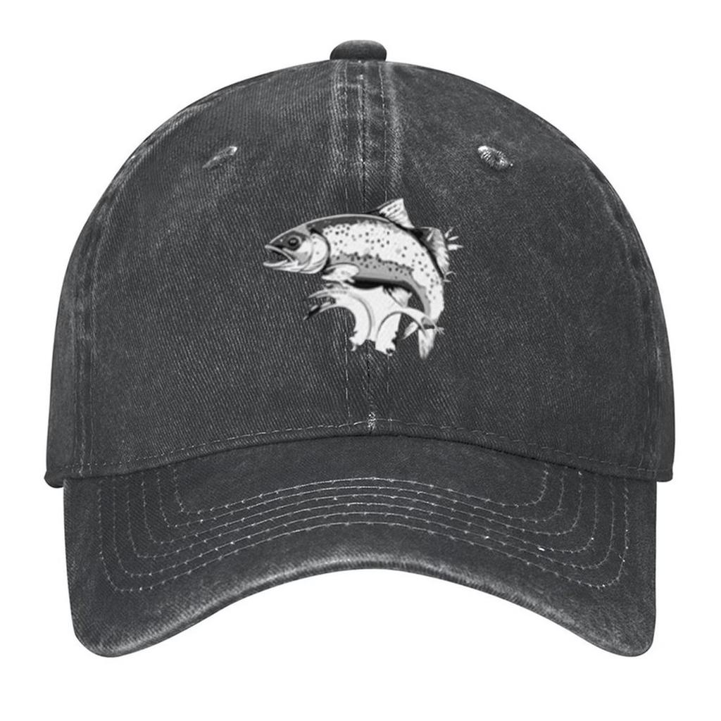 Trout Jumping Graphic Baseball Cap Vintage Wash Dad Hat Adjustable Outdoor Fishing Cap
