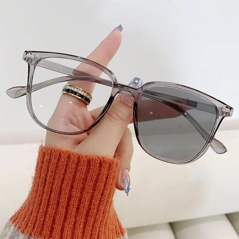 Color Changing Sunglasses Photochromic Blue Light Blocking Round Frame Eyewear for Women Myopia Computer Glasses