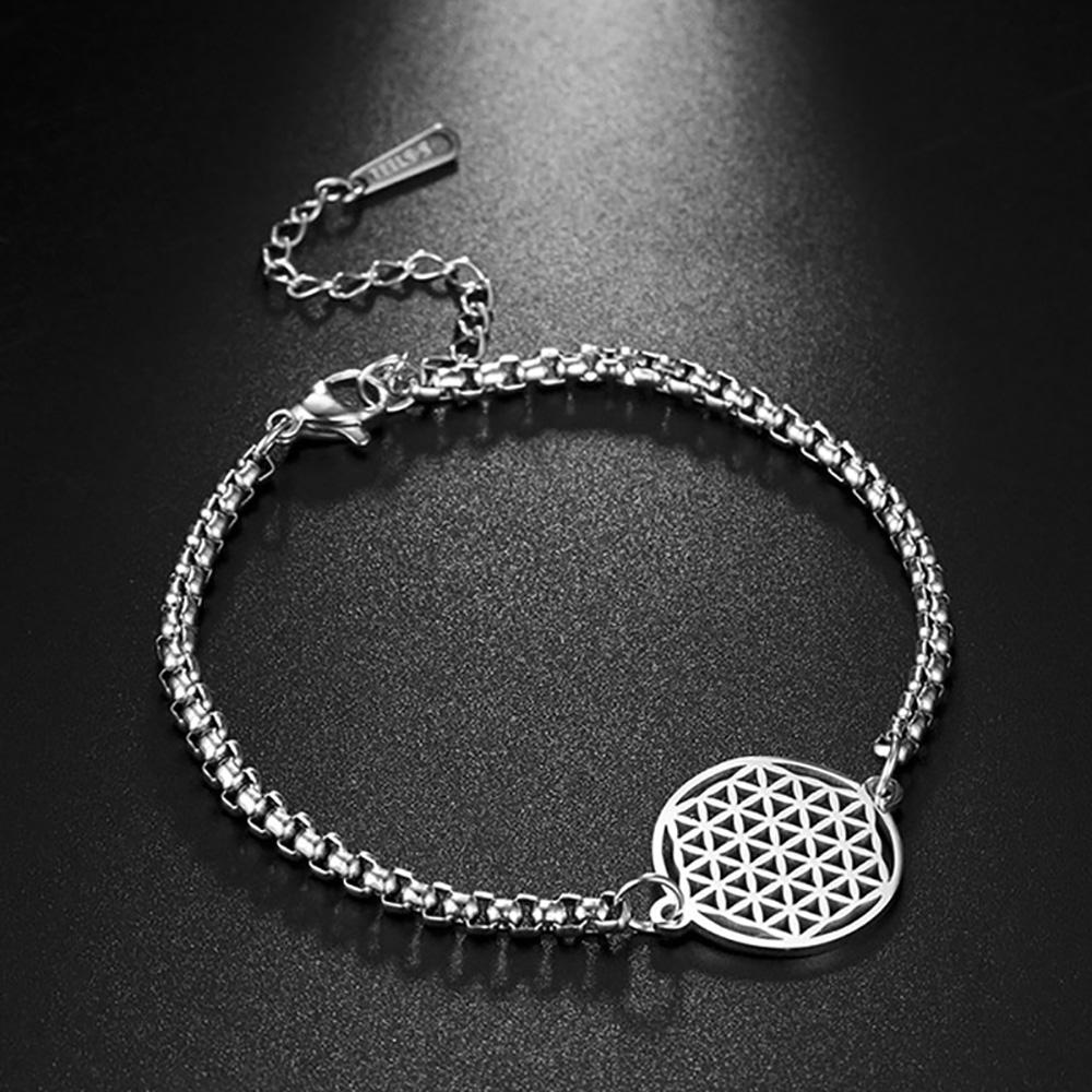 Dawapara Flower of Life Women Bracelet Mandala Sacred Geometry Yoga Meditation Amulet Stainless Steel Jewelry