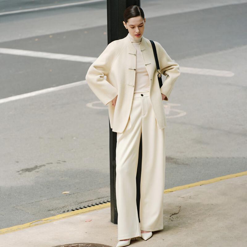 GIOVANNI VALENTINO Women's Winter Wool Blend Round Neck Coat