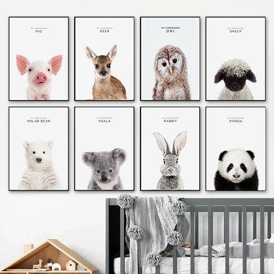 Pictură pe pânză de perete de animale pentru camera bebelușului, elefant, girafă, urs, imprimeuri artistice de perete, afiș de artă nordică pentru decorarea camerei copiilor