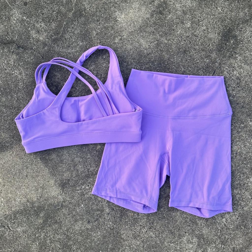 JYL Solid Soft Tight Shorts Cross Back Sports Fitness Yoga Set