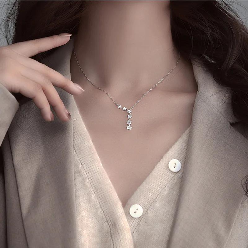 Elegant 925 Sterling Silver Shiny Zircon Star Choker Silver Simple Gift For Girls Necklace Women Party Female Fine Jewelry