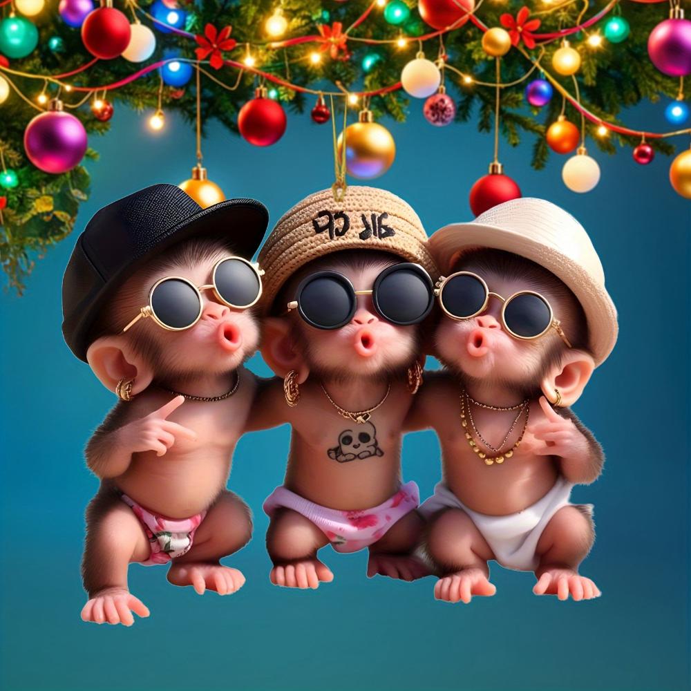 Acryl-Anhänger süßer Hip-Hop-Affe, Hängedekoration, Weihnachtsanhänger 2D-Anhänger Auto-Innenausstattung Auto hängend, Rucksack-Schlüsselanhänger-Anhänger Geschenk