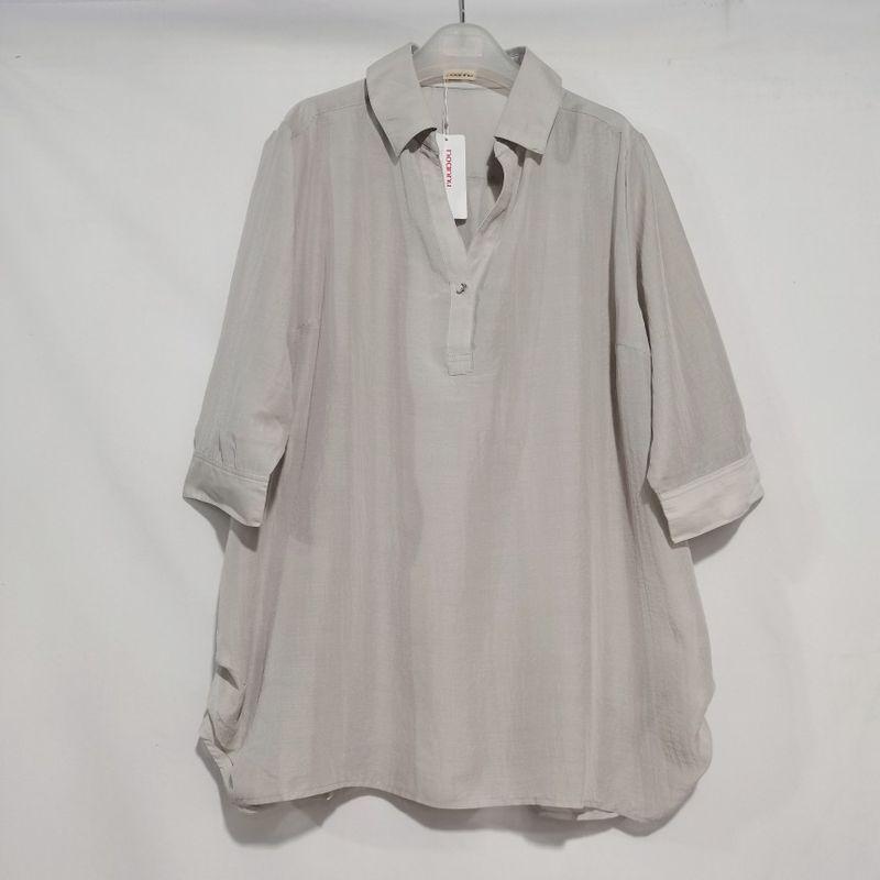 

Export Japanese Tail Order Pure Cotton Double-Layer Gauze Half-Open Collar Three-Quarter Sleeve Shirt Women s Loose Casual V-neck Mom Wear Light gray single layer 5L