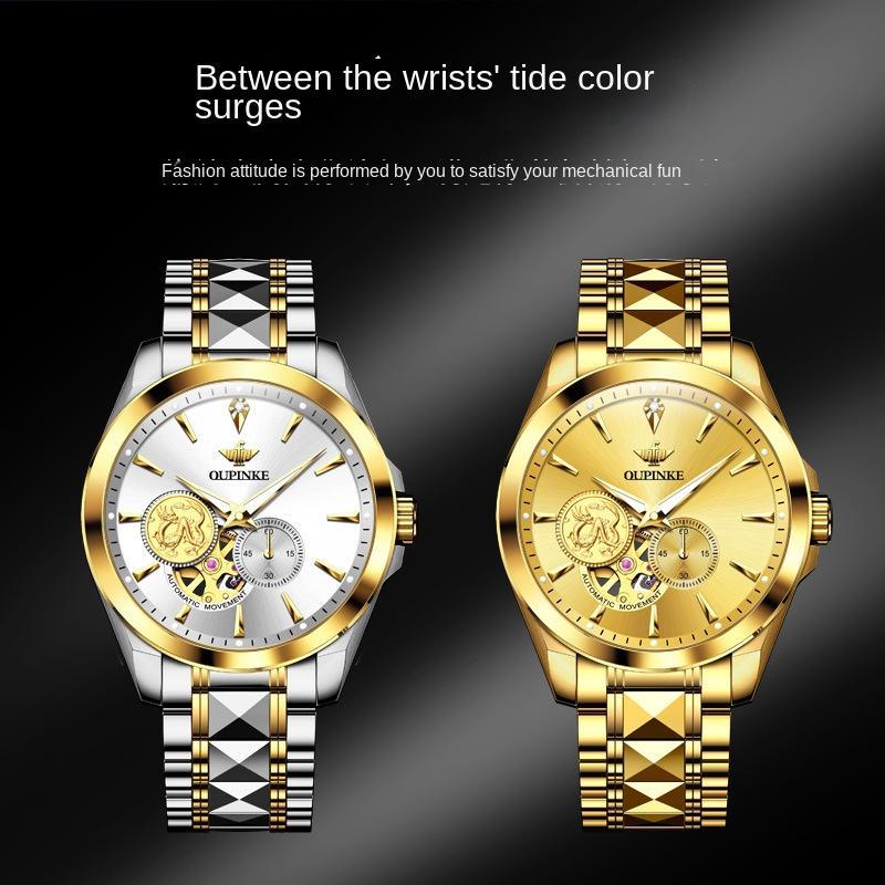 OUPINKE Hodinky Automatické mechanické hodinky Steel Business Vodotěsné pánské hodinky Pánské hodinky