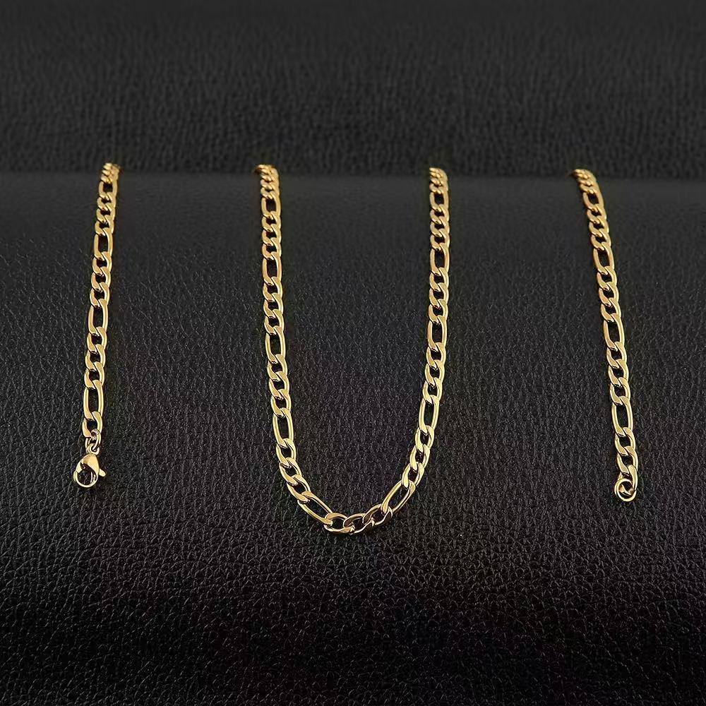 Unisex European Figaro Necklace - 3MM Stainless Steel Gold-Layered Chain