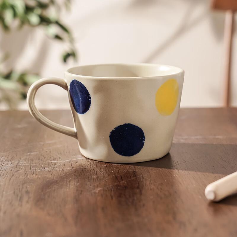 Shangqi Blue Orange Polka Dot Ceramic Coffee Mug Set