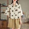 Camisa Crop de Manga Corta con Solapa para Mujer, Corte Holgado, Estampado de Lunares, Mezcla de Algodón, Blusa Casual con Bolsillo en el Pecho
