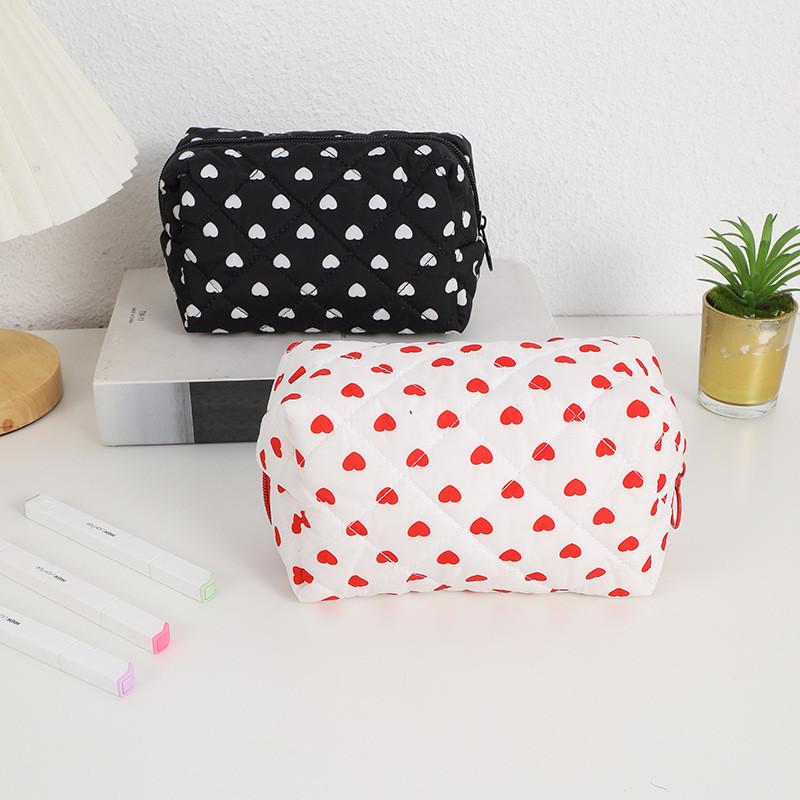 Heart Shape Travel Cosmetic Bag With Cotton Material For Women And Girls