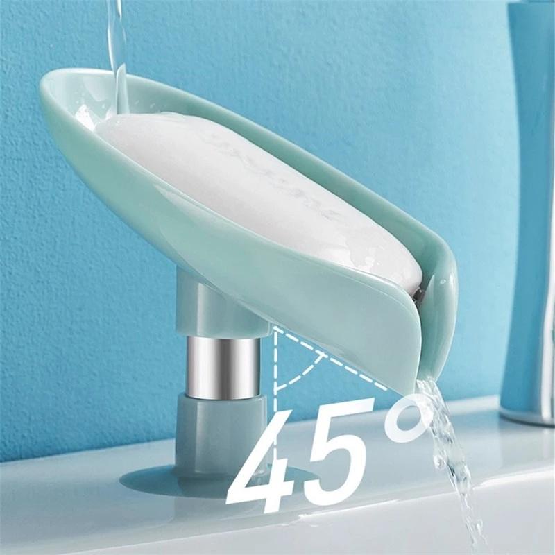 Bathroom Shower Soap Holder Leaf Shape Soap Box Drain Soap Holder Box Sponge Storage Tray Creative Sucker Water Free Storage Box