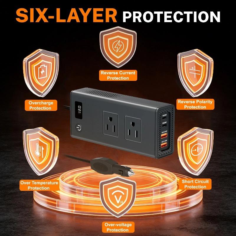 2026 New POP AeternaSol 200W Power Inverter Car Mounted Solar Inverter USB Voltage Transformer Portable DC 12V To AC 220V Conversion USB Battery Clip
