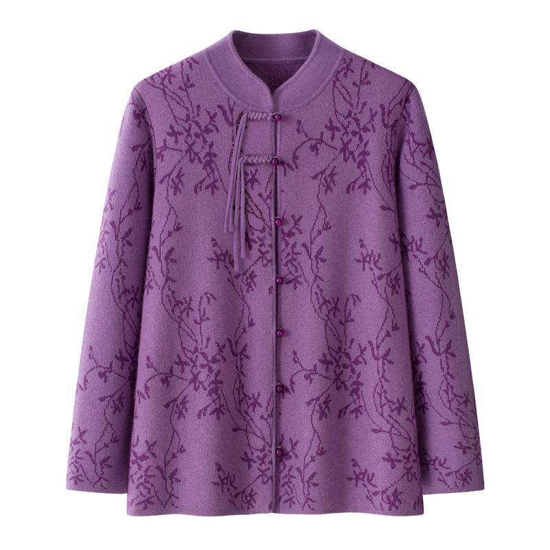 2025 Autumn/Winter Chinese Style Thick Wool Cardigan Sweater Coat for Women - Plus Size Loose Fit Mother's Outerwear