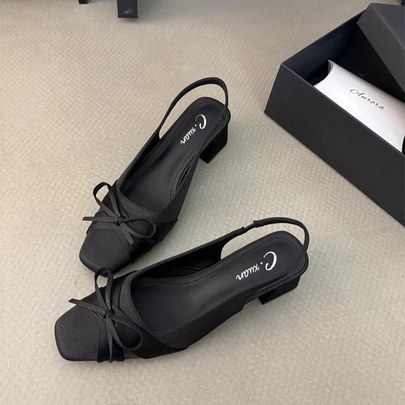 2025 Summer New Woman Bow Design Square Heel Shoes Trend Casual Shoes Non-slip Outdoor Square-toed Woman Shoes