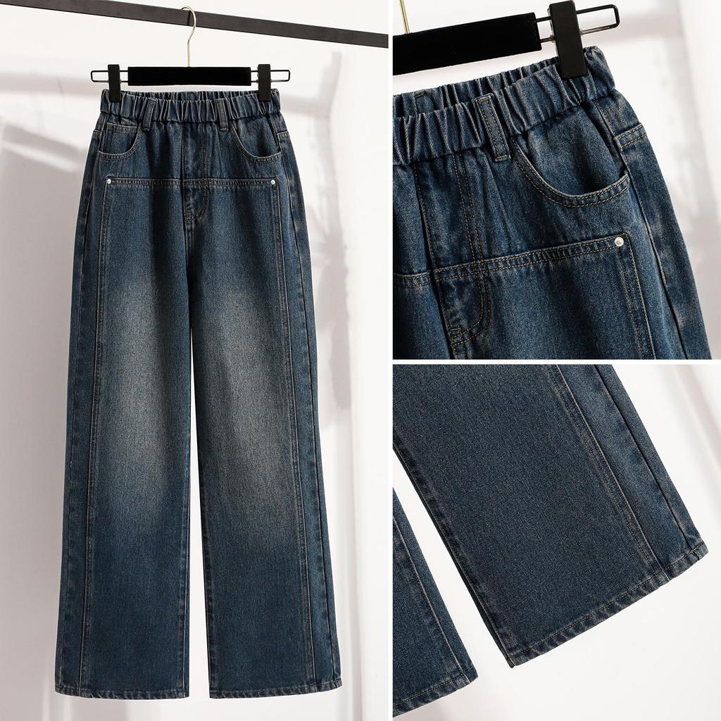 DIMANAF 2025 Plus Size Autumn Women Jeans Elastic Wide-leg Pants Denim Basic Blue High Waist Oversize New Pants 5XL