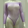 Womens Babydoll Lingerie Sheer Fishnet Mesh Long Sleeve Bodysuit Sparkling Rhinestones Jumpsuit Leotard Top Nightwear