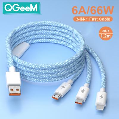 QGeeM 3in1 66W superschnelles, geflochtenes Macarone-Datenkabel, geeignet für iPhone 11 12 Huawei P30 Xiaomi Android Typ C Schnellladekabel