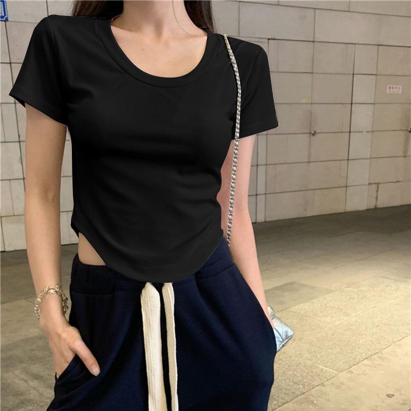 

Сексуальная футболка с круглым вырезом и нерегулярным топом с короткими рукавами XL чёрный