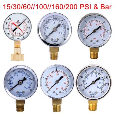 Face Pressure Gauge 15/30/60//100//160/200 PSI & Bar for Air Gas Water Fuel Liquid.Car Tyre Air Pressure Tester Tire Gauge