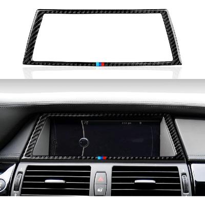 Araba Ekran Ekran Çerçevesi Çıkartması Karbon Fiber Dekoratif Etiket Bmw X5 E70 X6 E71 2007 2008 2009 2010 2011 2012 2013 2014 için Uygundur