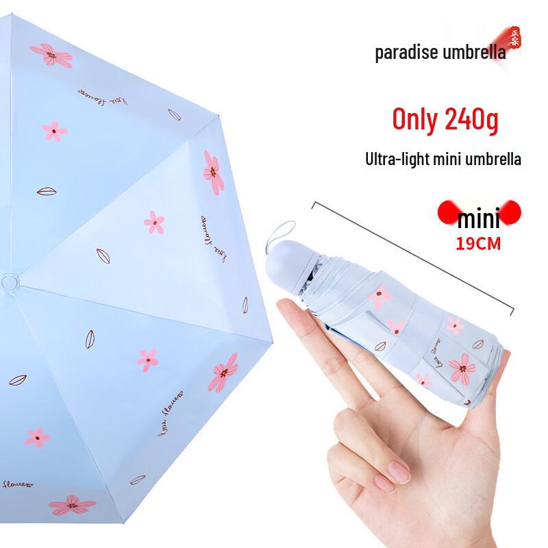 Paradise Umbrella Floral Print Five-Fold Mini UV Protection Sun & Rain Umbrella