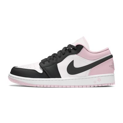 Air Jordan 1 Tinta Rosa Couro Amortecimento Resistente à Abrasão Cano Baixo Sapatos de Basquete Feminino Preto Rosa 553560-614(Team858-)