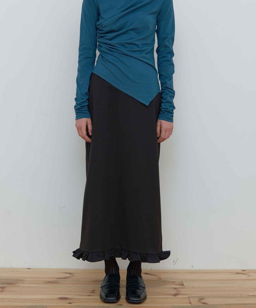 Majone Wool Frill Long Skirt_Brown