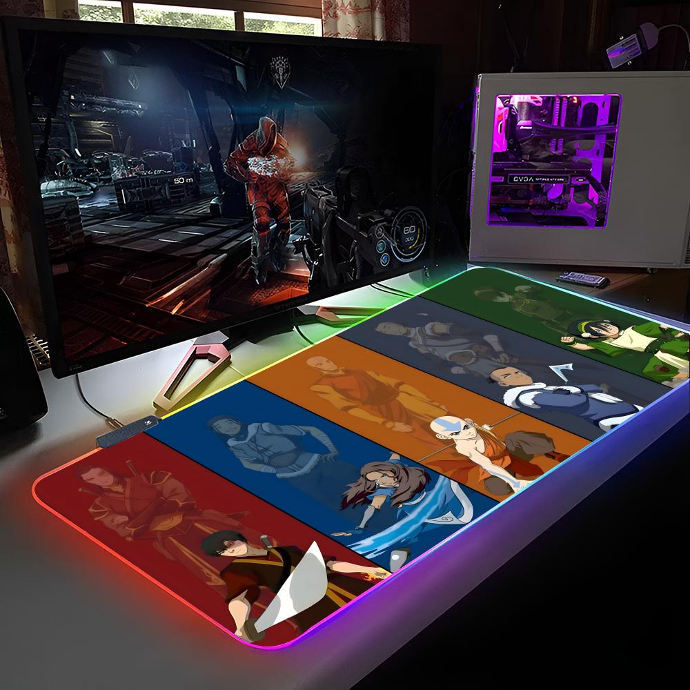 Avatar The Last Airbender Tappetino Mouse Tappetino Mouse Retroilluminato RGB Tappetino Mouse per Laptop Laptop Gamer Scrivania per Computer Accessori da Gioco