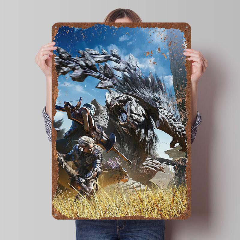 MMonster Hunter Tinplate Posters Custom Wall Art Vintage Metal Signs Retro Tin Plaque for Gaming Decoration Room Bar Accessories