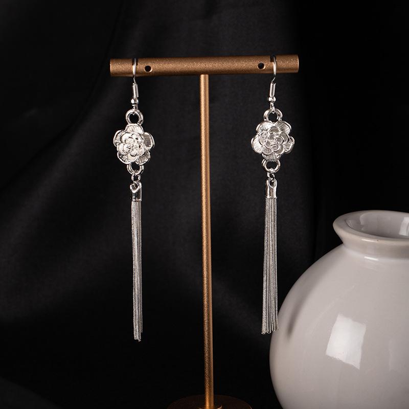 Ethnic Style Retro Dong Chrysanthemum Fringed Earrings Miao Exaggerated Long Earrings Flower Hanfu Accessories