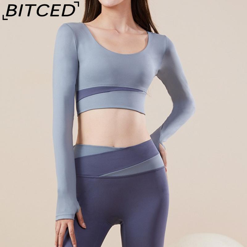 BITCED Color-Block Long Yoga Set Quick-Dry Seamless Nude-Feel Fitness Wear Seamless Slimming Breathable Sports Set
