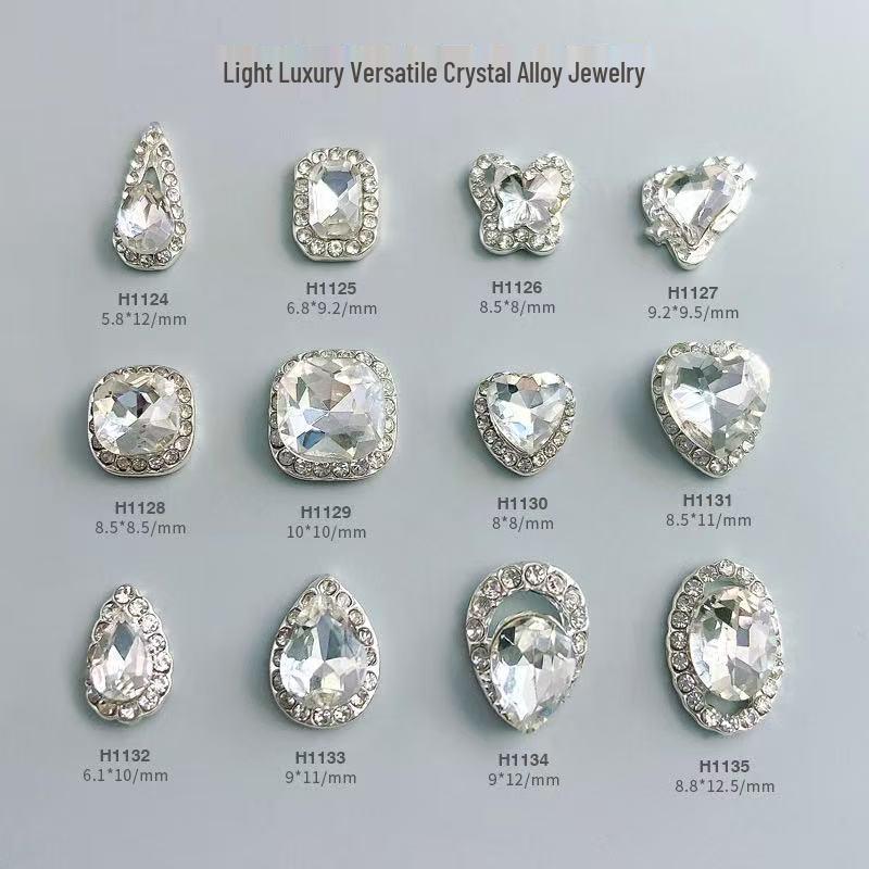 Nail Art Rhinestone Ornaments: Large Oval & Square Transparent Silver-White Crystals