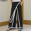 Men Elastic Waist Layers Side Pockets Striped Casual Loose Long Trousers Pants