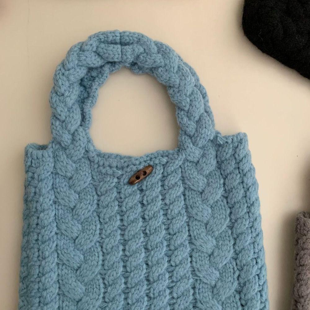 Creative Multicolor Twists Knitted Handbag Soft Cow Horn Button Weave Woolen Bag Large Capacity Cute Knitted Wrist Bag Travel