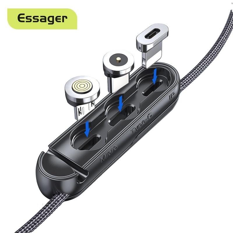 

Чехол Essager с магнитной вилкой для кабеля для iPhone, портативный ящик для хранения с разъемом Micro USB Type C, магнитный адаптер, силиконовый контейнер