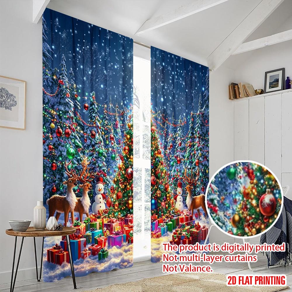 2pcs,2D Plane Printing Popular Curtain Panels Christmas Trees1 (2) Durable Polyester (without Rod) Decorations For Home Perfect