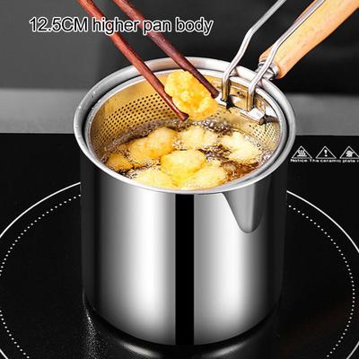 Stainless Steel Deep Fryer Pot with Basket Lid Deep Oil Fryer Pan Multi-Purpose Mini Fryer Pan for Fries Chicken Fish Shrimp Bacon