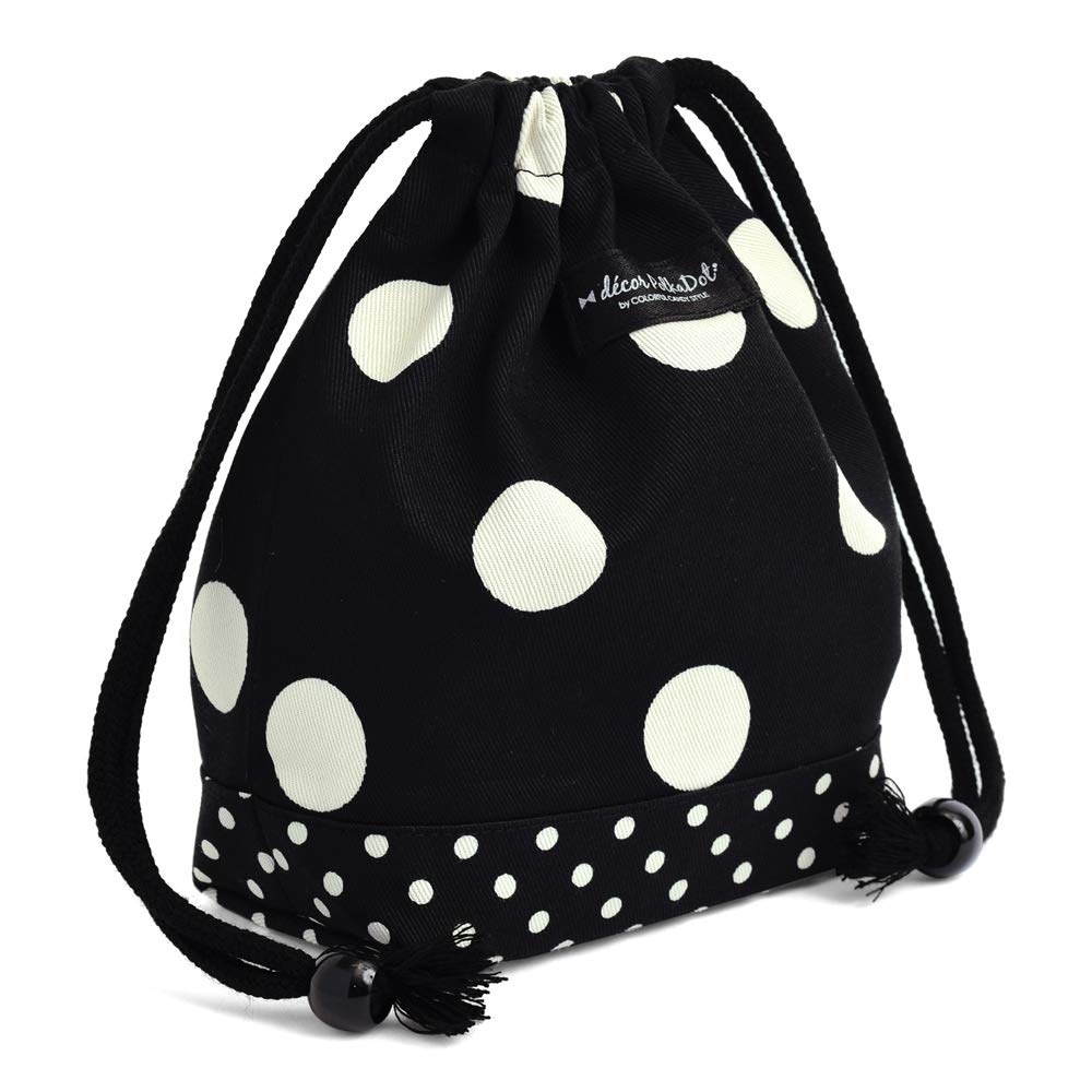 COLORFUL CANDY STYLE Cup Bag, Small, Drawstring, for Girls, Elementary School Entrance, Polka Dot Large (TwillBlack), N3595100