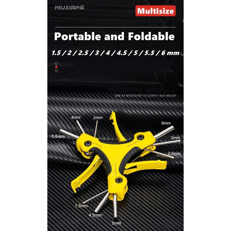 9 In 1 Folding Hex Key Set, Portable Allen Key With Ergonomic Handle,Metric (1.5mm, 2mm, 2.5mm, 3mm, 4mm, 4.5mm, 5mm, 5.5mm,6mm)
