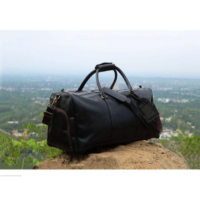 Full Grain Leather Duffle Bag Men's Travel Weekender Holdall