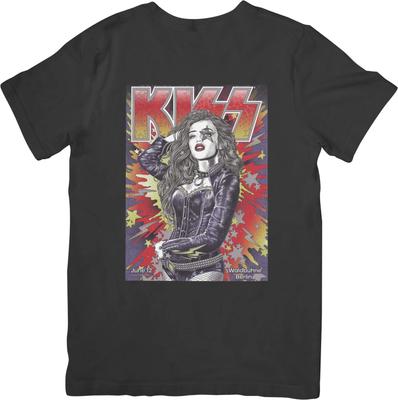 Kiss 10 Music Unisex Střih pro muže a ženy Kvalitní bavlněné tričko Černé