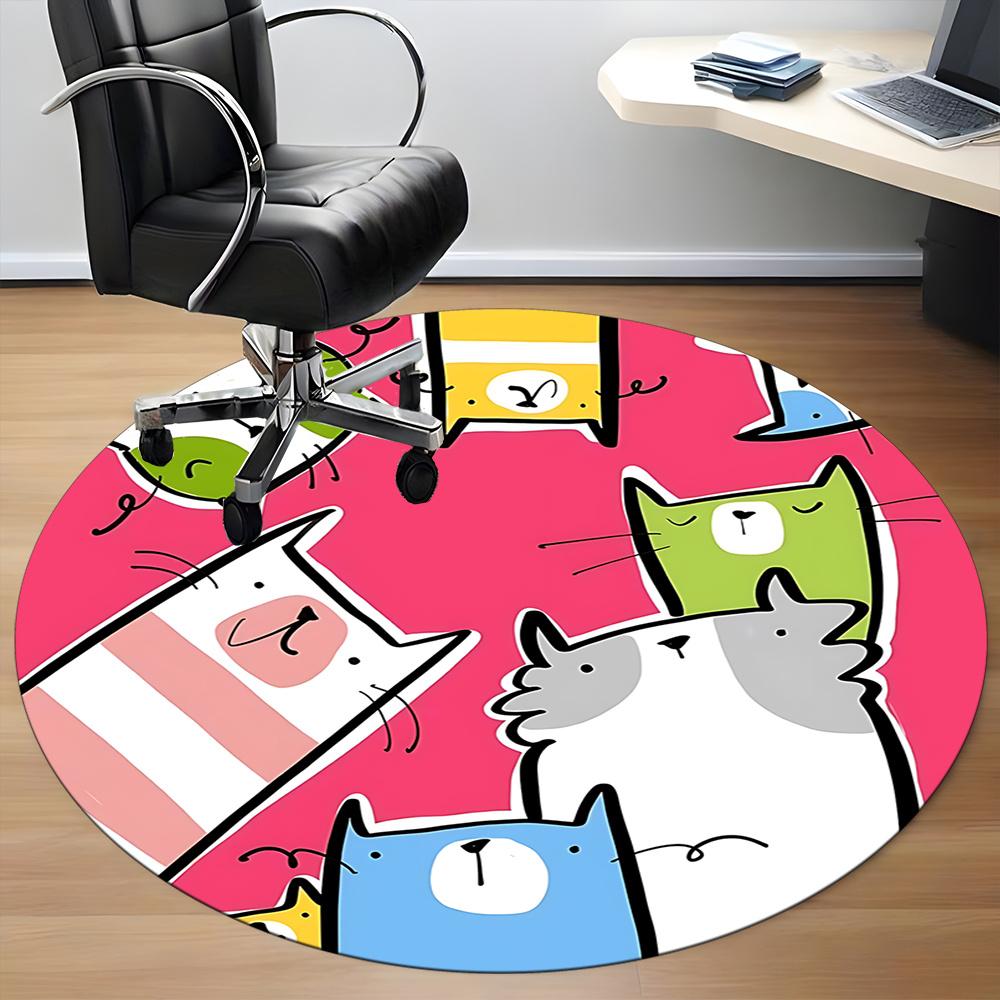 1pc Cat Family Office Round Area Rug, Indoor Mat Suitable ForOffice, Under Office Chairs Bedroom Living Room Home Decor, Room Deco 112