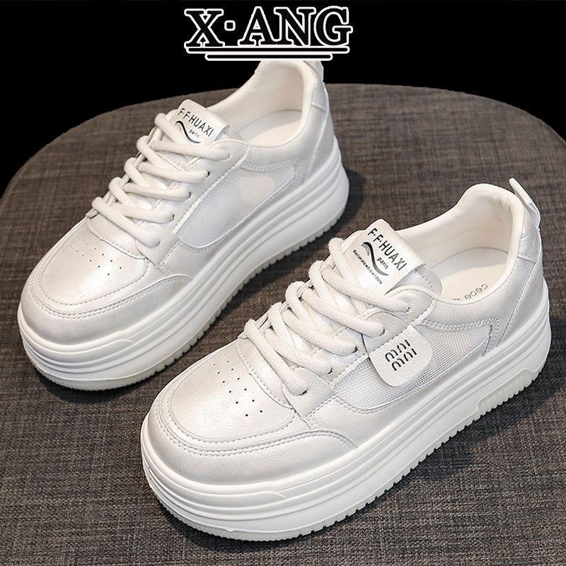 Leather platform white shoes children versatile heightening board shoes spring and summer new mesh breathable casual sports shoes