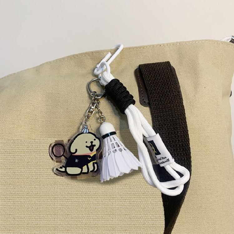 Badminton Pendant Acrylic Key Rings Decoration Bag Cartoon Dog Badminton Key Chain Small Keychain Hanging Pendants