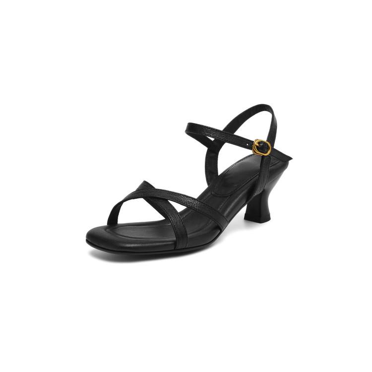 Fashion NEW Summer Women Sandals Genuine Leather Shoes for Women Square Toe Thin Heel Shoe Narrow Band Daily Shoes Open Toe Soft Sandals