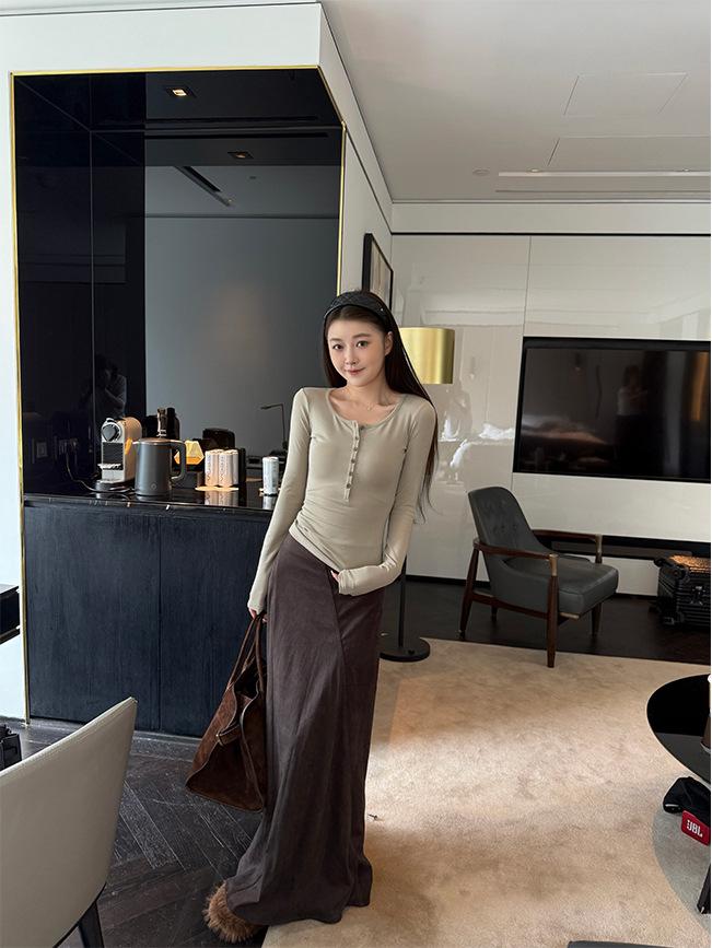 Yaya Shop Saia Maxi Camurça Estilo Wabi-Sabi Retro Estudante de Arte